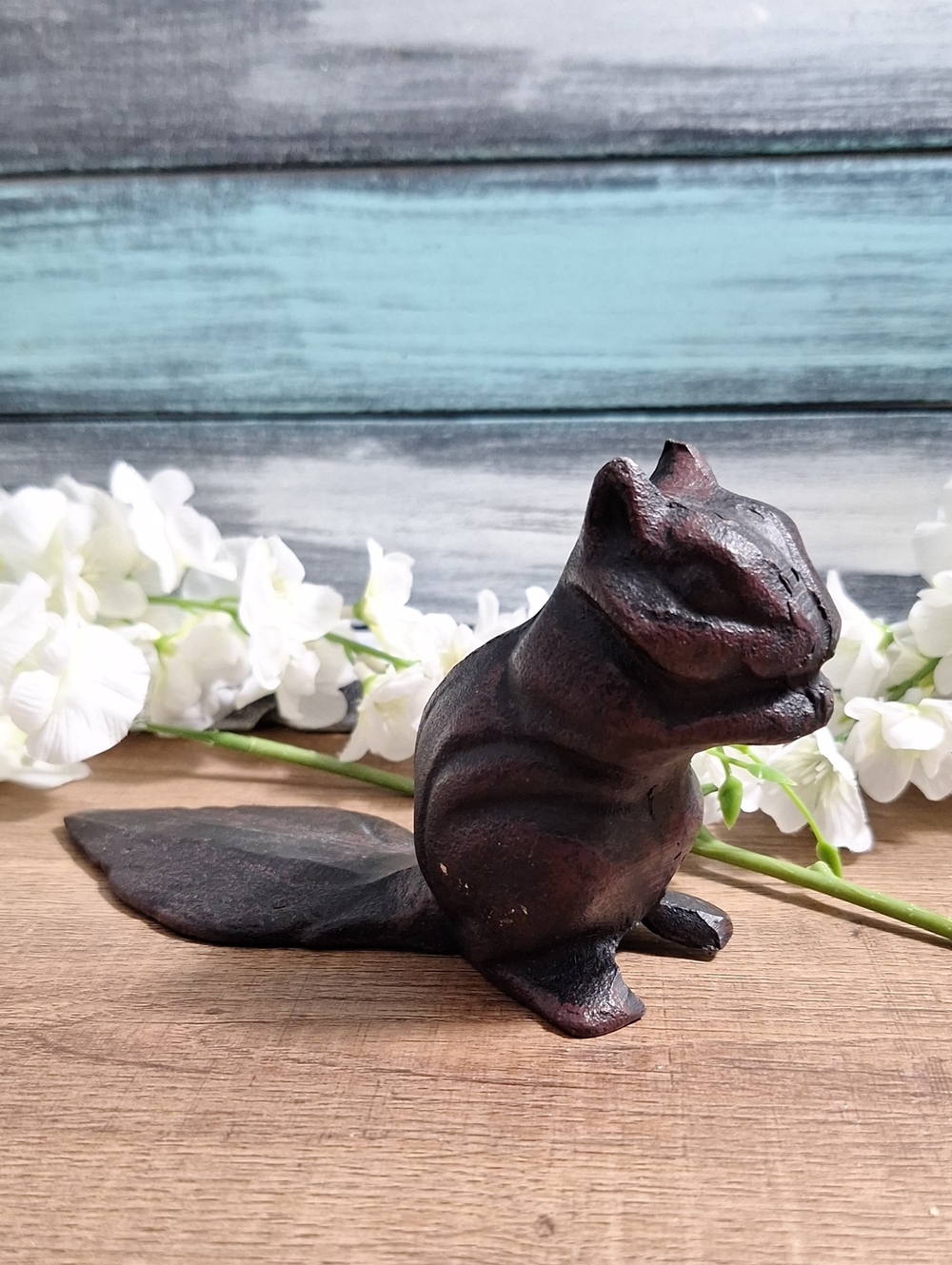 #AFD Rustic Cast Iron Squirrel doorstop Redish Brown
